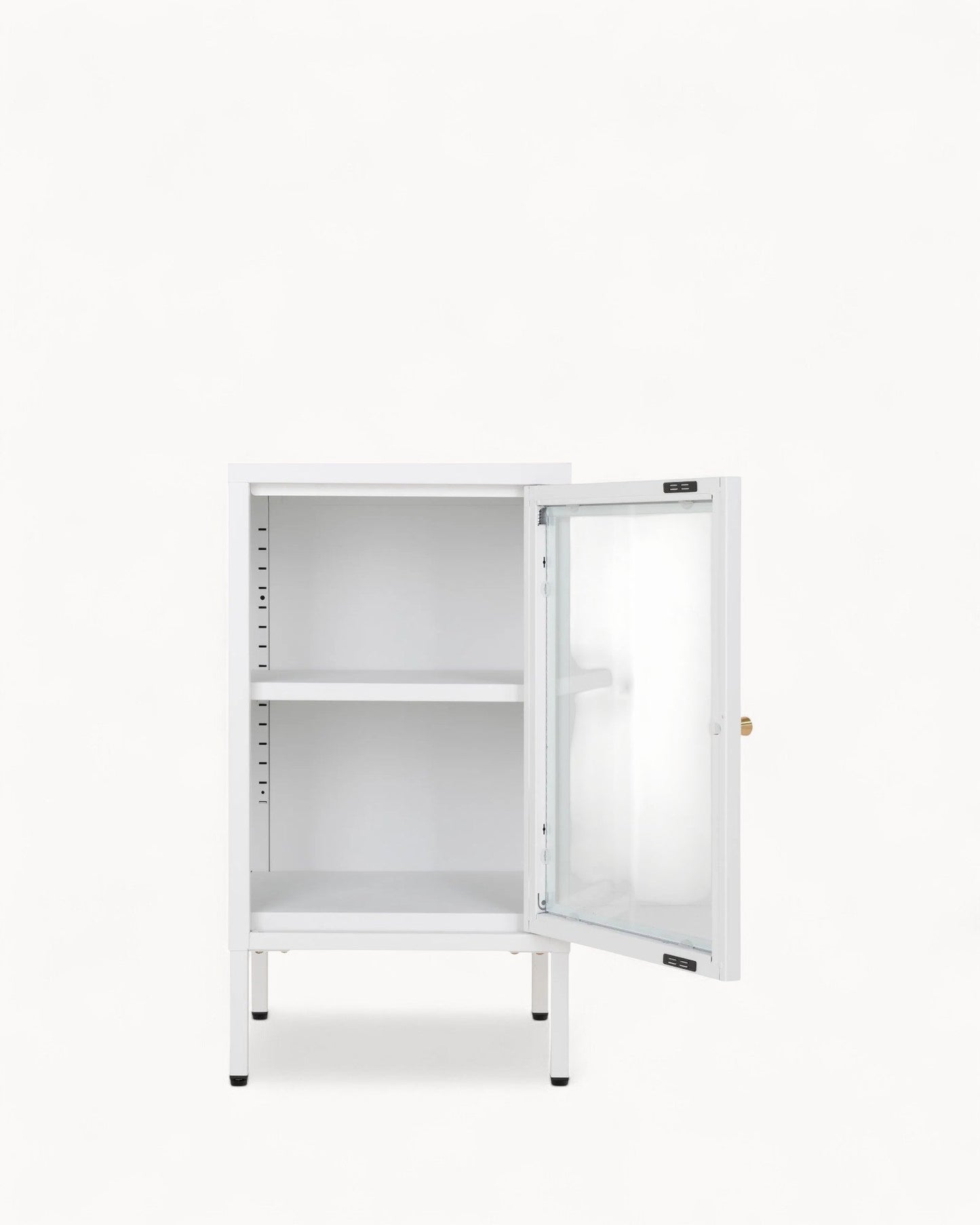 Dalby Modern White Metal Cabinet with Glass Door – 38x35x70 cm