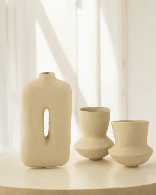J-Line 50 cm Square Flower Pot – Natural Papier Mâché Design