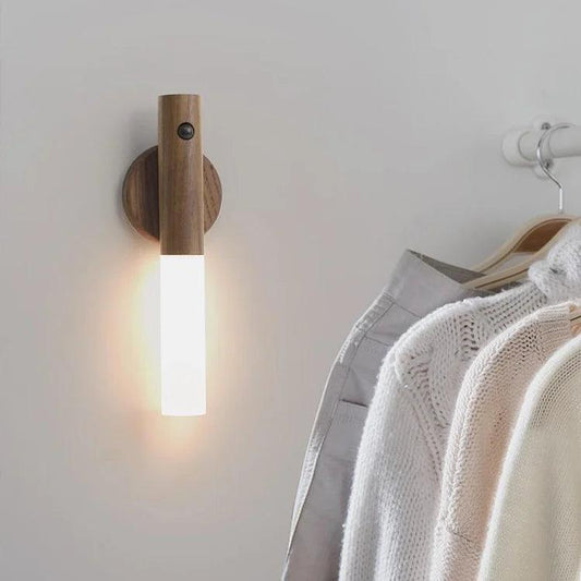 Contemporary LED Motion Sensor Lamp | Warm White Light, Wooden Design, USB Rechargeable
