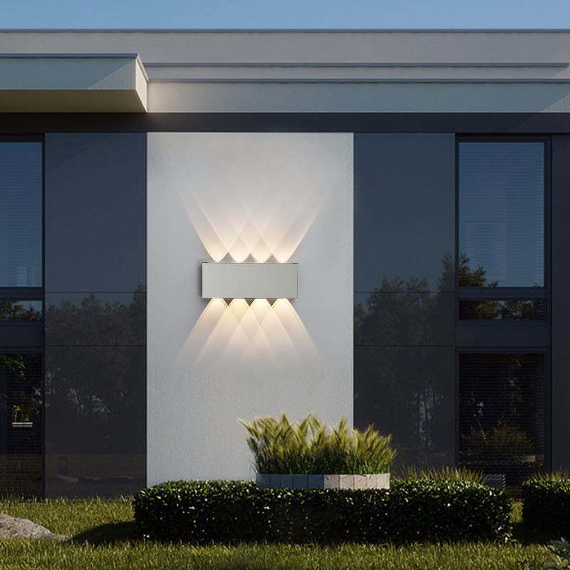 Ray Contemporary Rectangle LED Outdoor Wall Light - White Metal for Patios