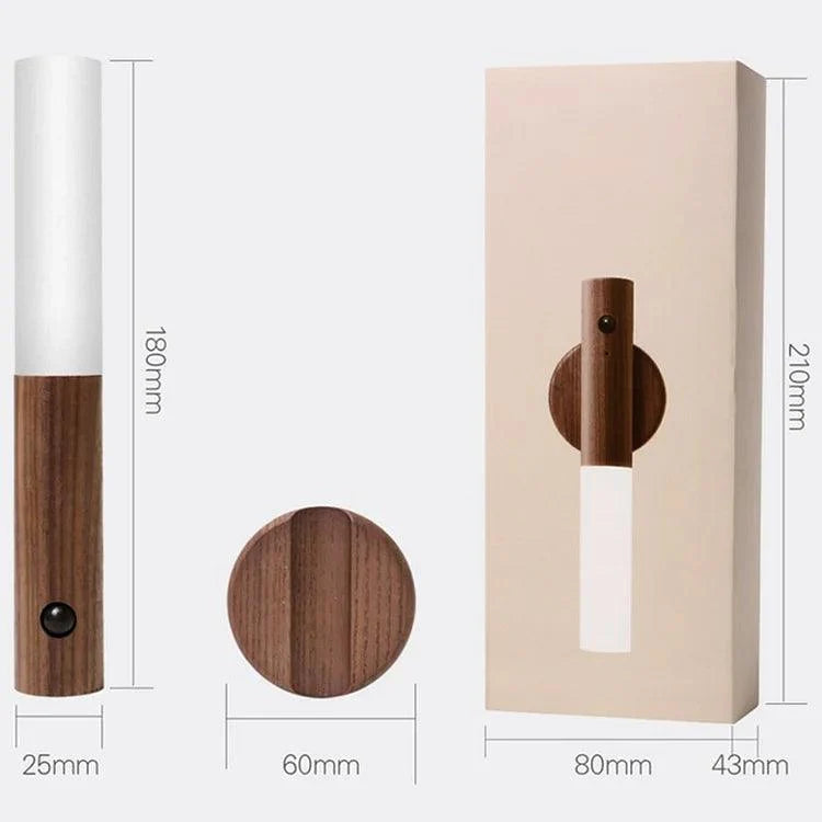 Contemporary LED Motion Sensor Lamp | Warm White Light, Wooden Design, USB Rechargeable