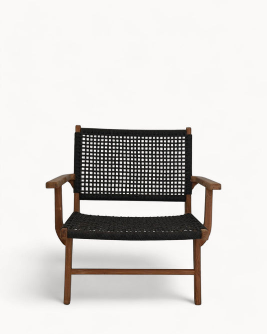 Rio Garden Lounge Chair – Black, Natural Teak & Banana Leaf – Dimensions: 66x80x65 cm
