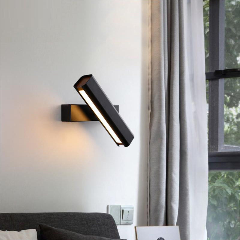 Arisha Contemporary Rotatable LED Wall Light - Rectangular Metal/Wood Design for Living Room