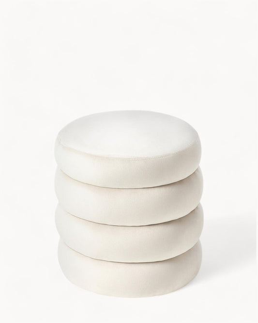 Alto Velvet Pouf – Cream White Round Velvet Stool