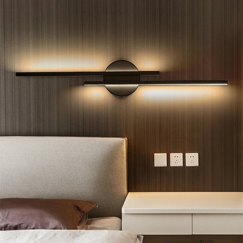 Arisha Contemporary Twin Linear LED Wall Light - Black and White Metal for Bedroom