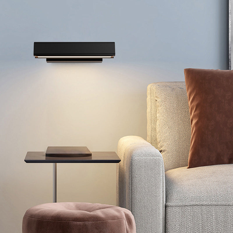 Arisha Contemporary Rotatable LED Wall Light - Rectangular Metal/Wood Design for Living Room
