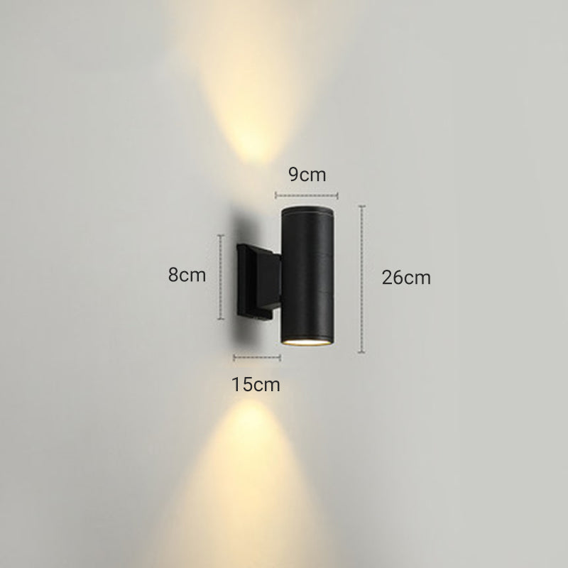 Ray Contemporary Double-Head LED Wall Light - Black Outdoor Metal & Glass