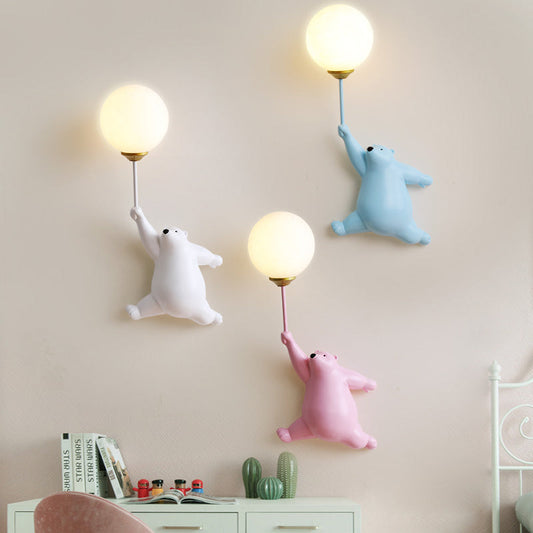 Arisha Design White Bear LED Wall Light for Kids' Rooms and Bedrooms
