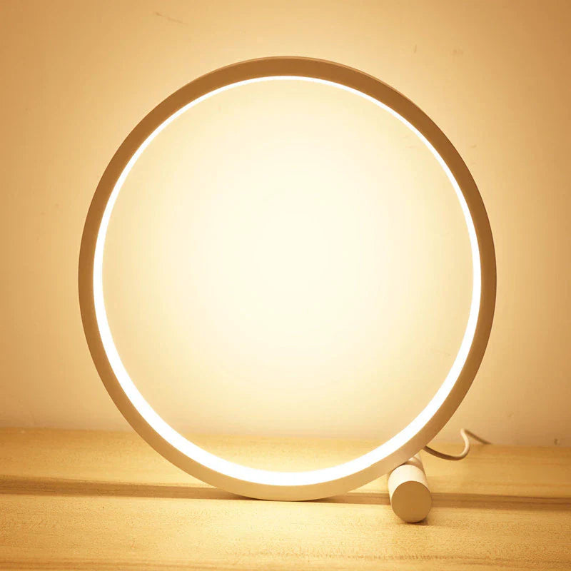 Contemporary Dimmable Halo LED Nightstand Lamp - Aluminum & PVC, Minimalist Style
