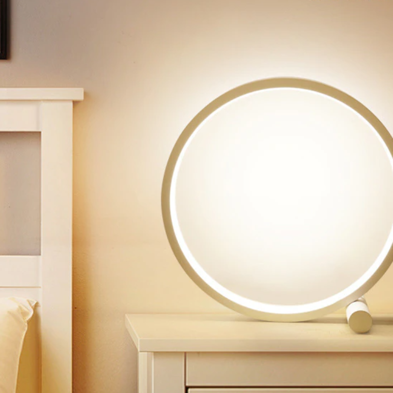 Contemporary Dimmable Halo LED Nightstand Lamp - Aluminum & PVC, Minimalist Style