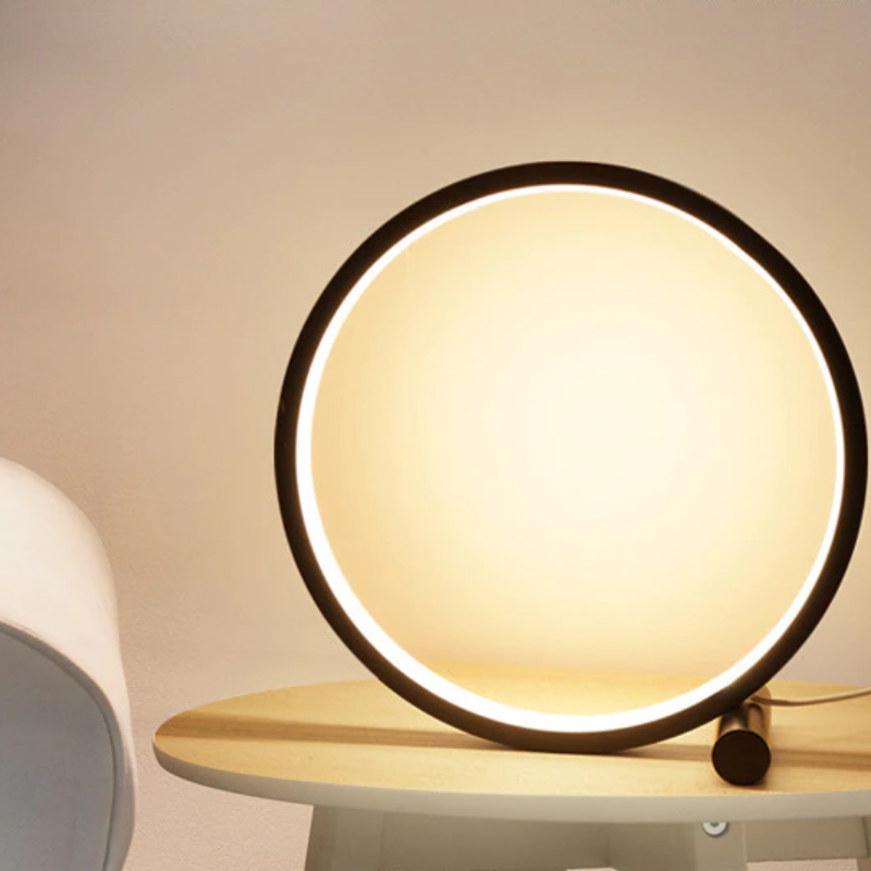 Contemporary Dimmable Halo LED Nightstand Lamp - Aluminum & PVC, Minimalist Style