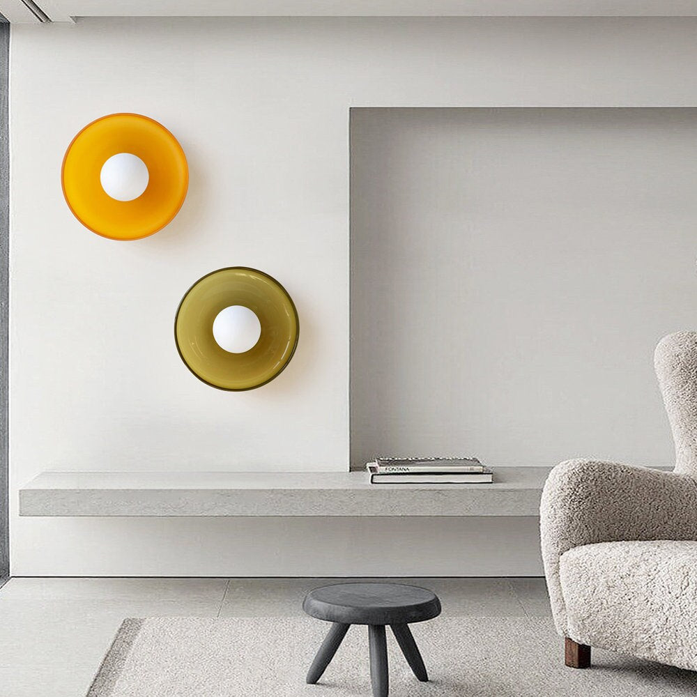 Contemporary Amber Glass Ceiling Light with G9 LED - Available in 25cm and 35cm, 220-240V