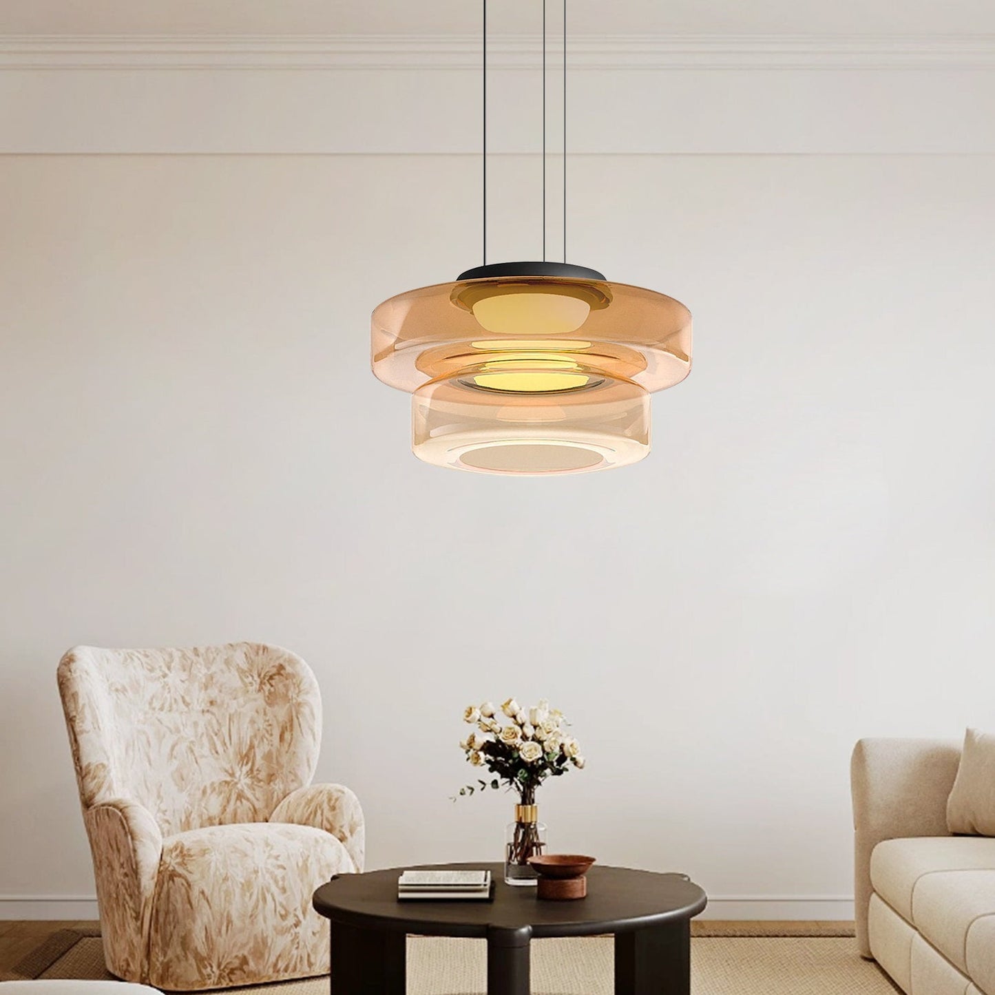Contemporary Glass Pendant Light | Adjustable Hanging Cable & LED Bulbs | 12W