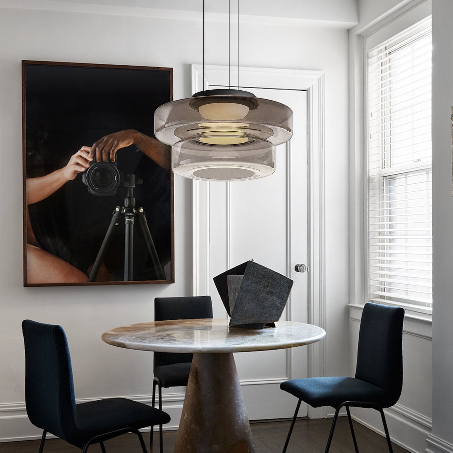 Contemporary Glass Pendant Light | Adjustable Hanging Cable & LED Bulbs | 12W