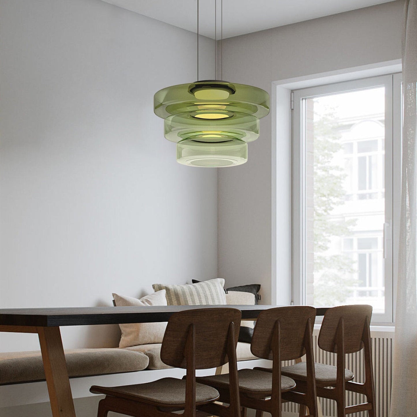 Contemporary Glass Pendant Light | Adjustable Hanging Cable & LED Bulbs | 12W