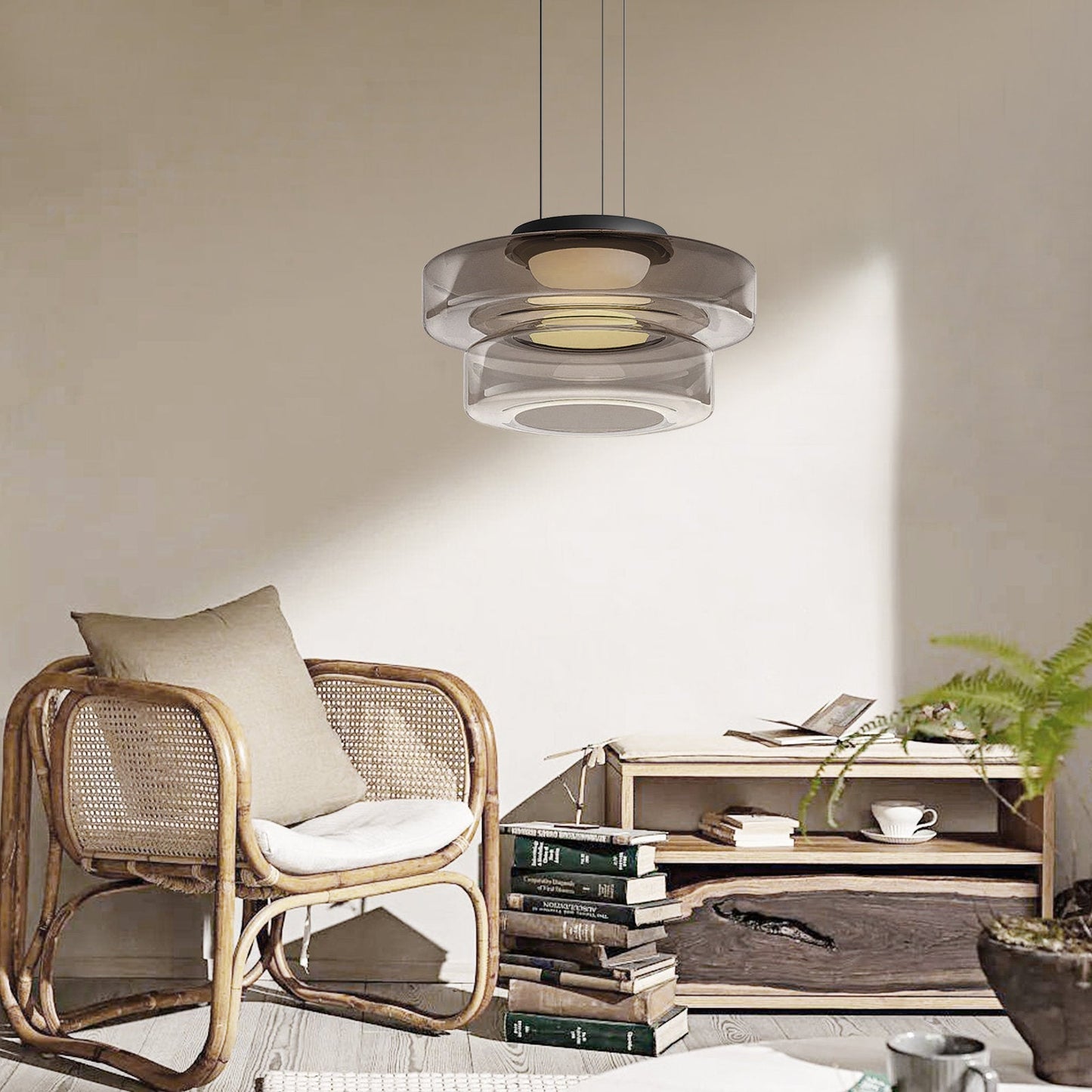 Contemporary Glass Pendant Light | Adjustable Hanging Cable & LED Bulbs | 12W