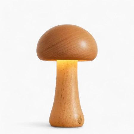 Rechargeable Wireless Mushglow Mushroom Table Lamp - Wood & Foam with Brightness Control and USB Charging