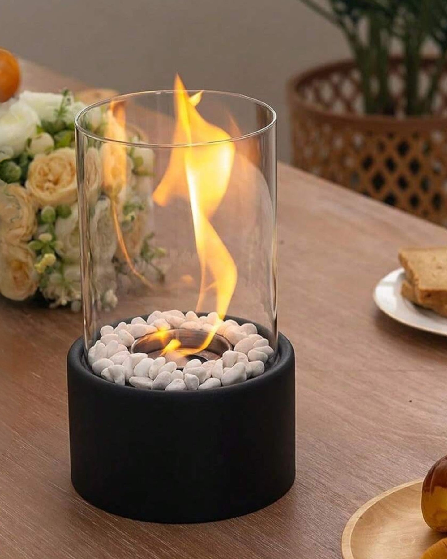 Elegant Eternal Flame Oil Lamp - 26x14cm Metal & Glass, Safe Open Flame Design