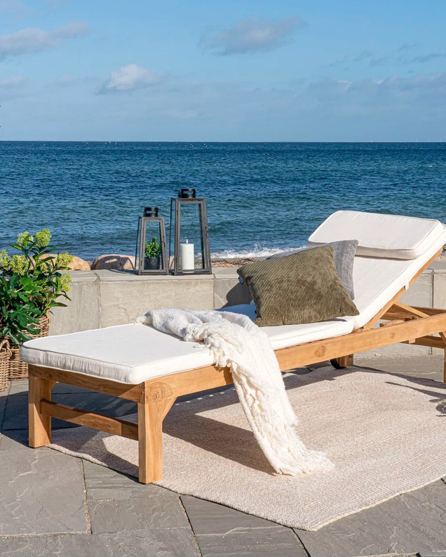 Andorra White Cotton Sun Lounger Cushion - 200x62 cm